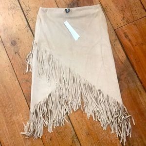 Aqua Fringe Skirt Faux Suede M